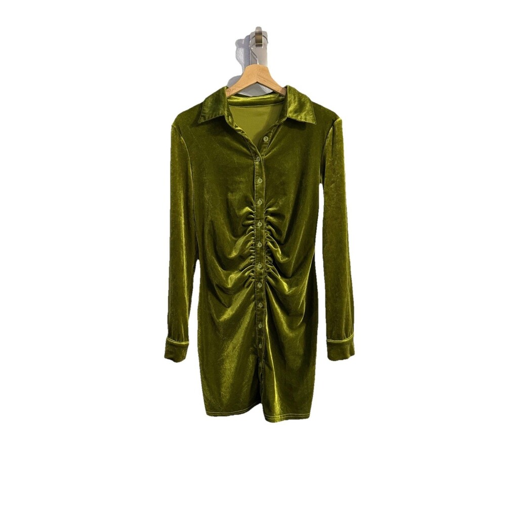 Y2K Crushed Velvet Mini Dress Green Size M
